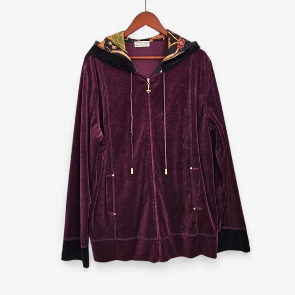 St. John Sport Purple Velvet Velour Two Piece Zip Up Sweatsuit Tracksuit Set XL - Picture 2 of 15